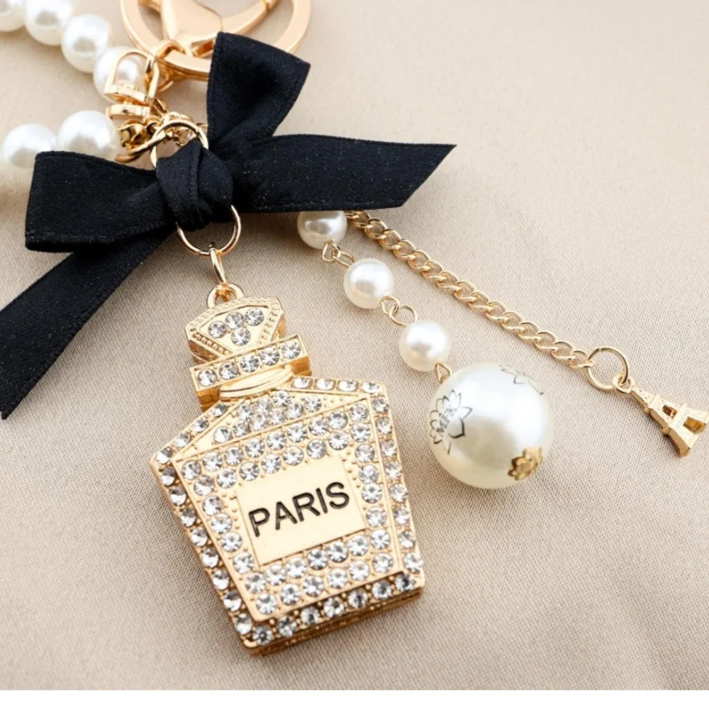 perfume bottle purse/bag charm Keychain with Pearls